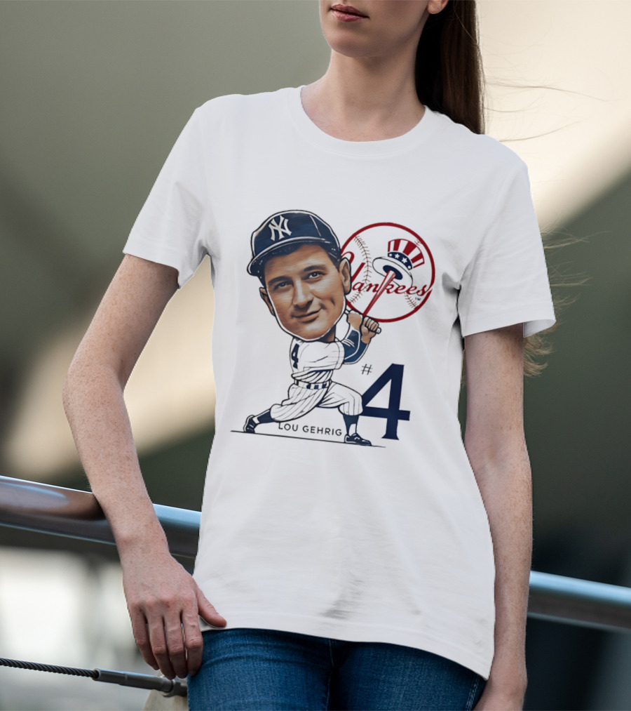 Lou Gehrig New York Yankees #4 Caricature Yankees T-Shirt