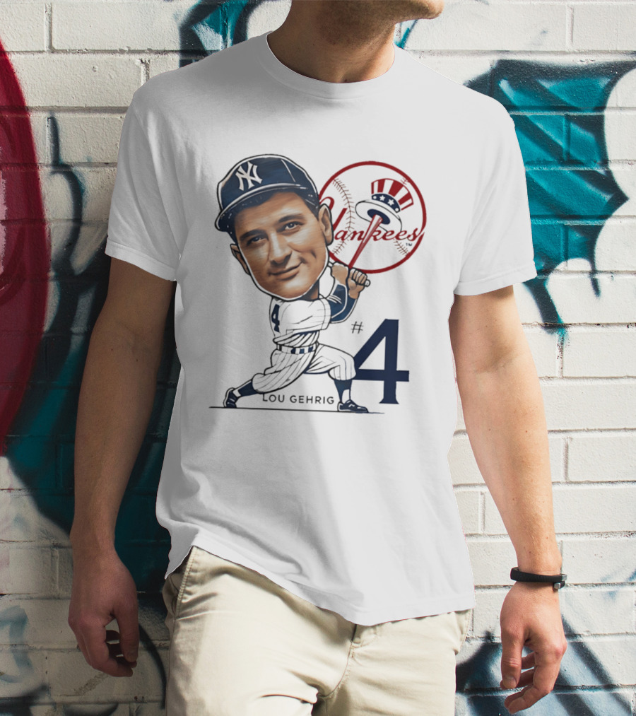 Lou Gehrig New York Yankees #4 Caricature Yankees T-Shirt