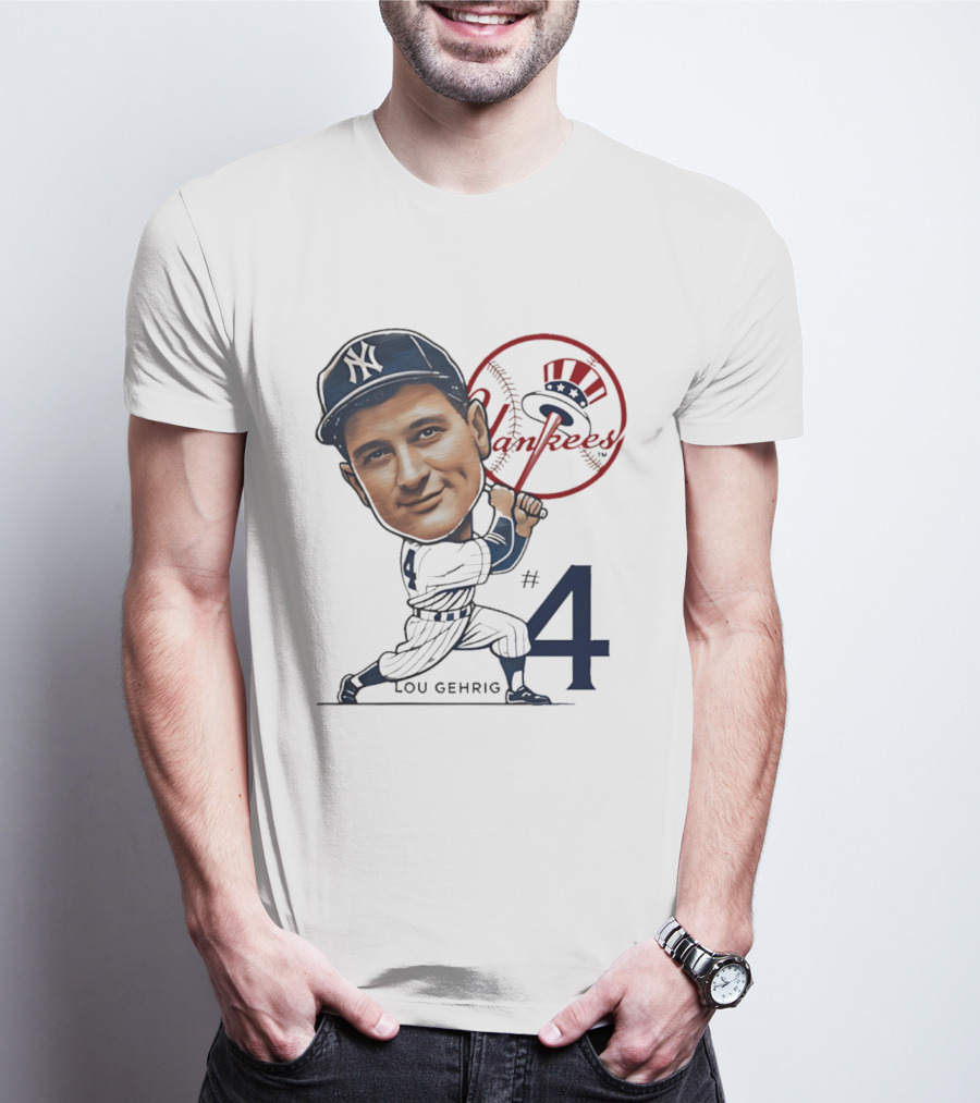 Lou Gehrig New York Yankees #4 Caricature Yankees T-Shirt