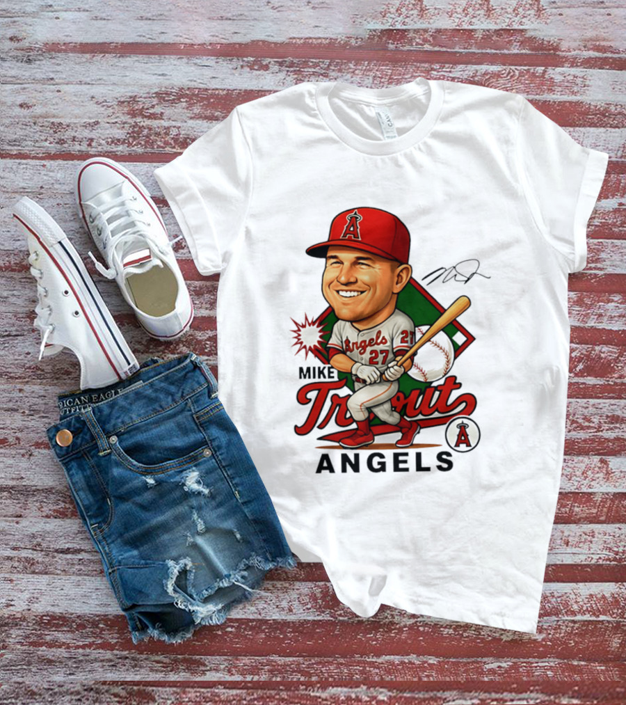 Mike Trout Angels Baseball Caricature Los Angeles Legend T-Shirt