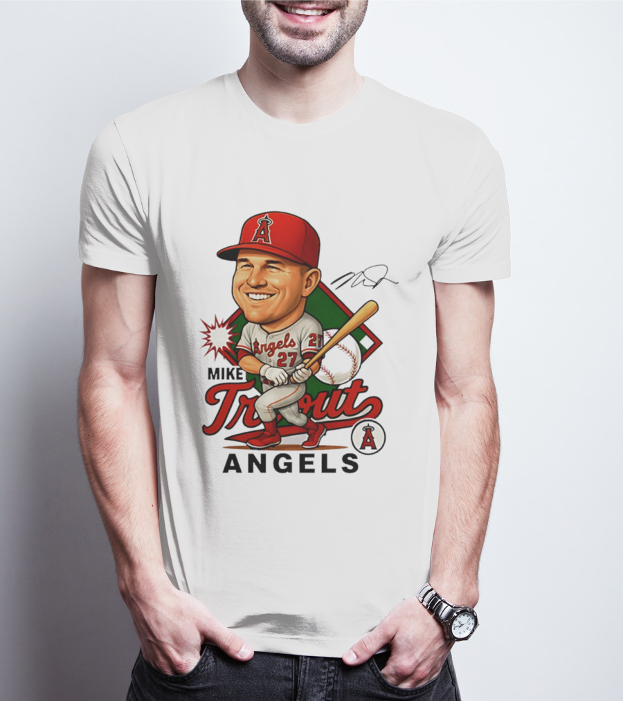 Mike Trout Angels Baseball Caricature Los Angeles Legend T-Shirt