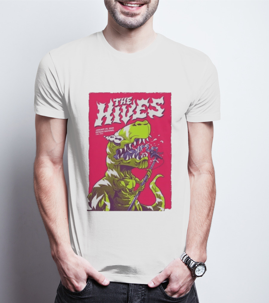 The Hives Live In Lima Peru January 25 2026 Estadio Nacional Dinosaur T-Shirt