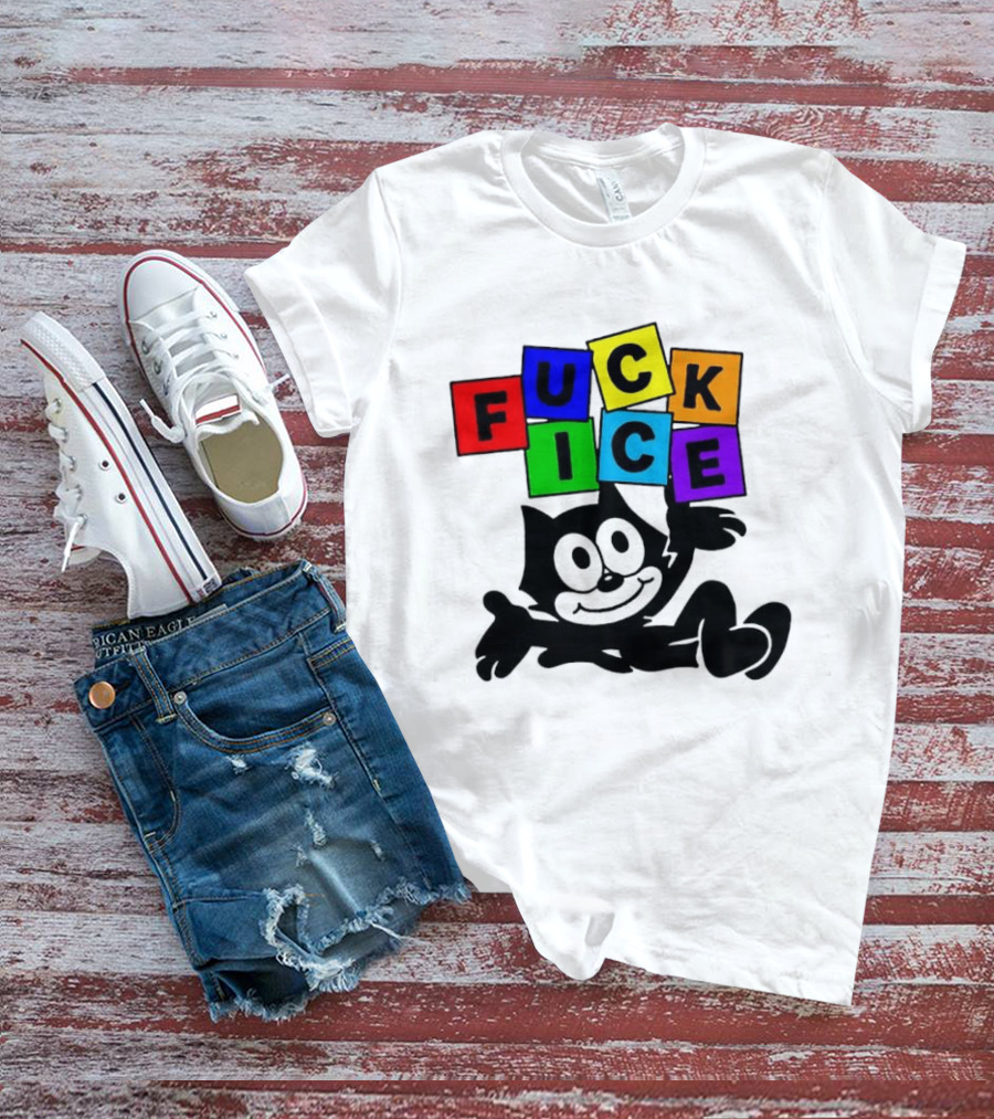 Felix The Cat Fuck ICE Colorful Blocks T-Shirt
