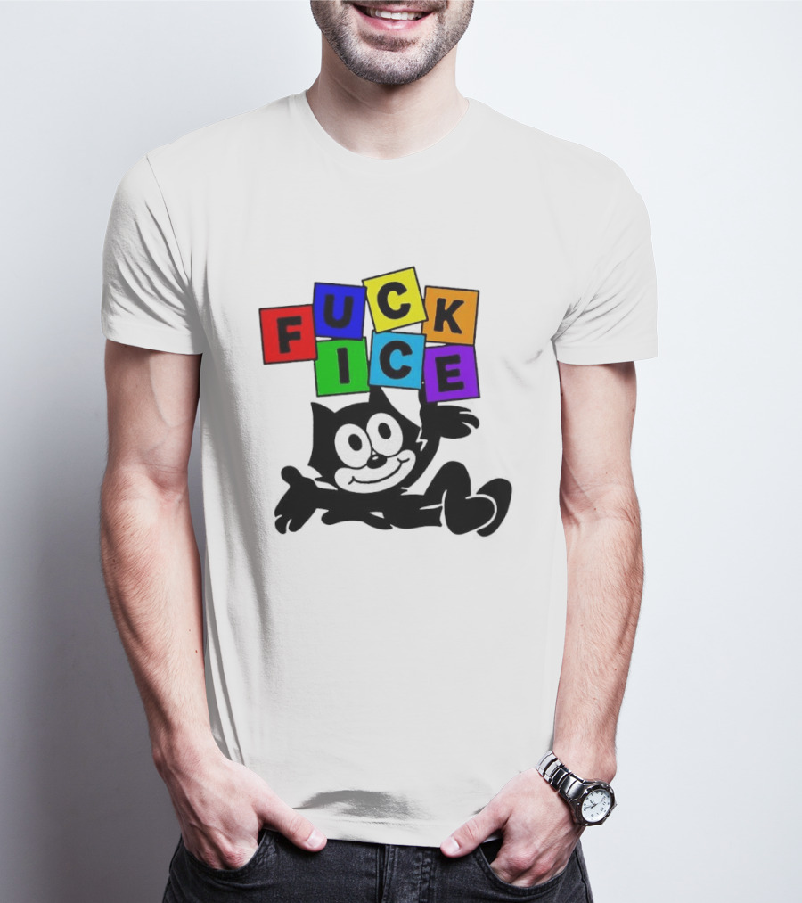Felix The Cat Fuck ICE Colorful Blocks T-Shirt