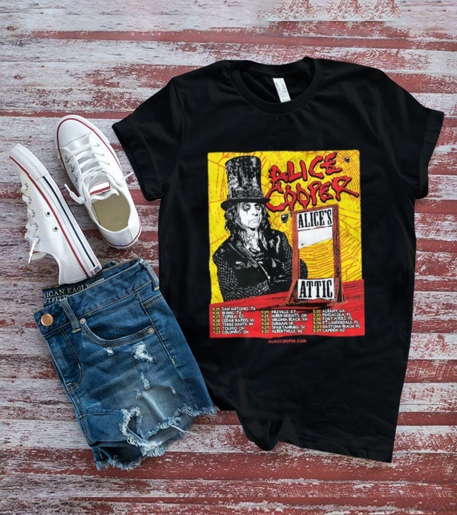 Alice Cooper 2026 Alice's Attic Tour Dates San Antonio Albany Locations T-Shirt
