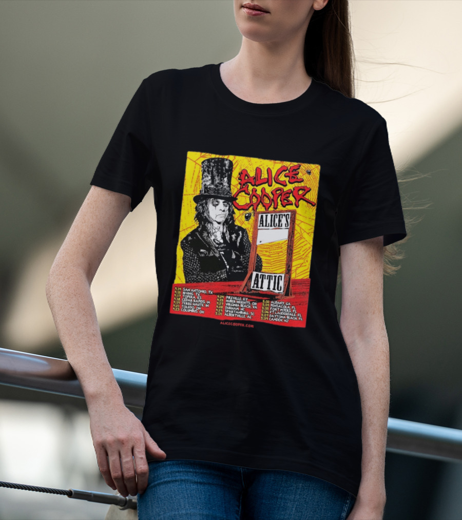 Alice Cooper 2026 Alice's Attic Tour Dates San Antonio Albany Locations T-Shirt
