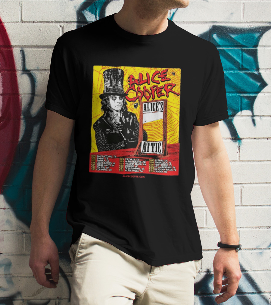 Alice Cooper 2026 Alice's Attic Tour Dates San Antonio Albany Locations T-Shirt