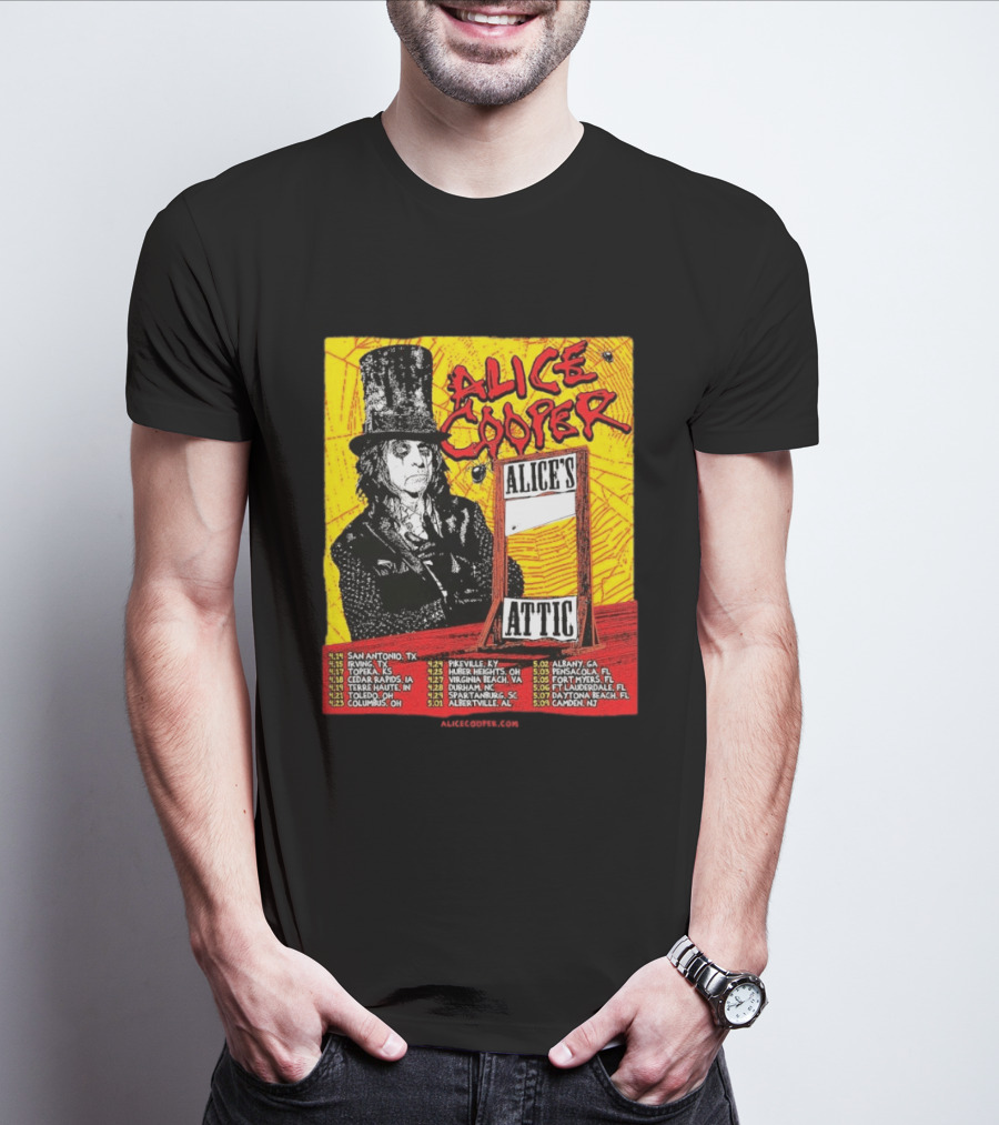 Alice Cooper 2026 Alice's Attic Tour Dates San Antonio Albany Locations T-Shirt