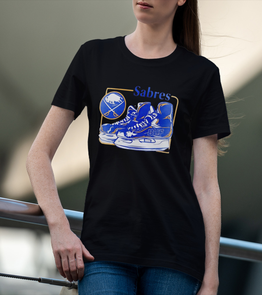 Sabres BUF Skates With Buffalo And Crossed Sabers T-Shirt