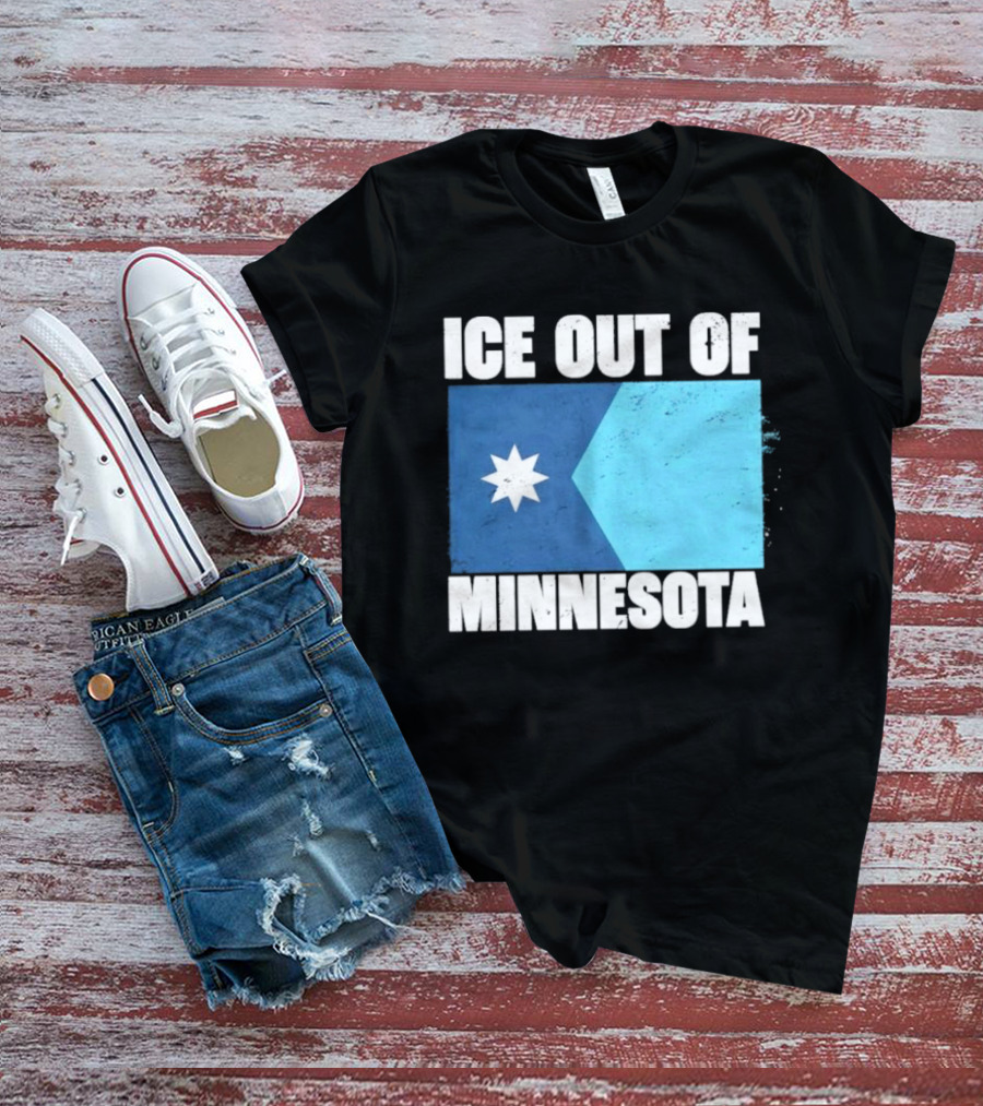 Ice Out Of Minnesota Flag Star Blue Shape T-Shirt