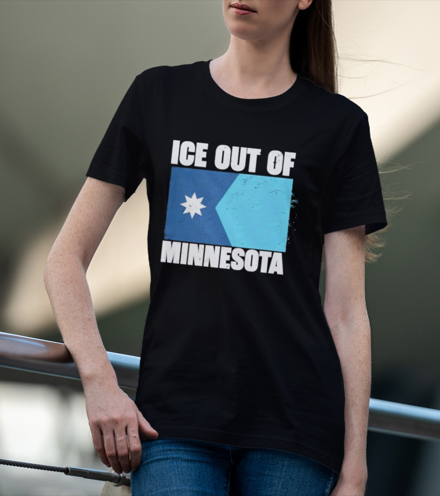 Ice Out Of Minnesota Flag Star Blue Shape T-Shirt