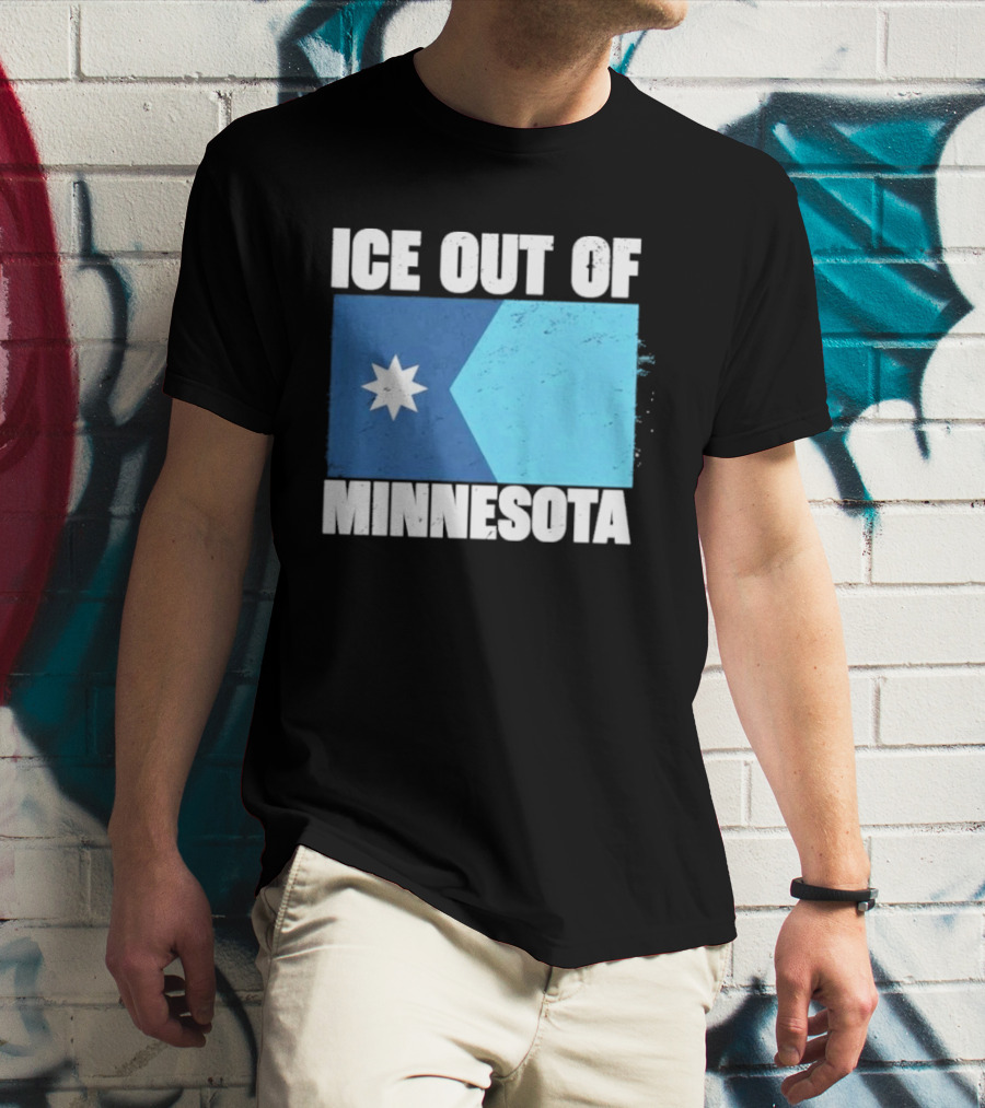 Ice Out Of Minnesota Flag Star Blue Shape T-Shirt