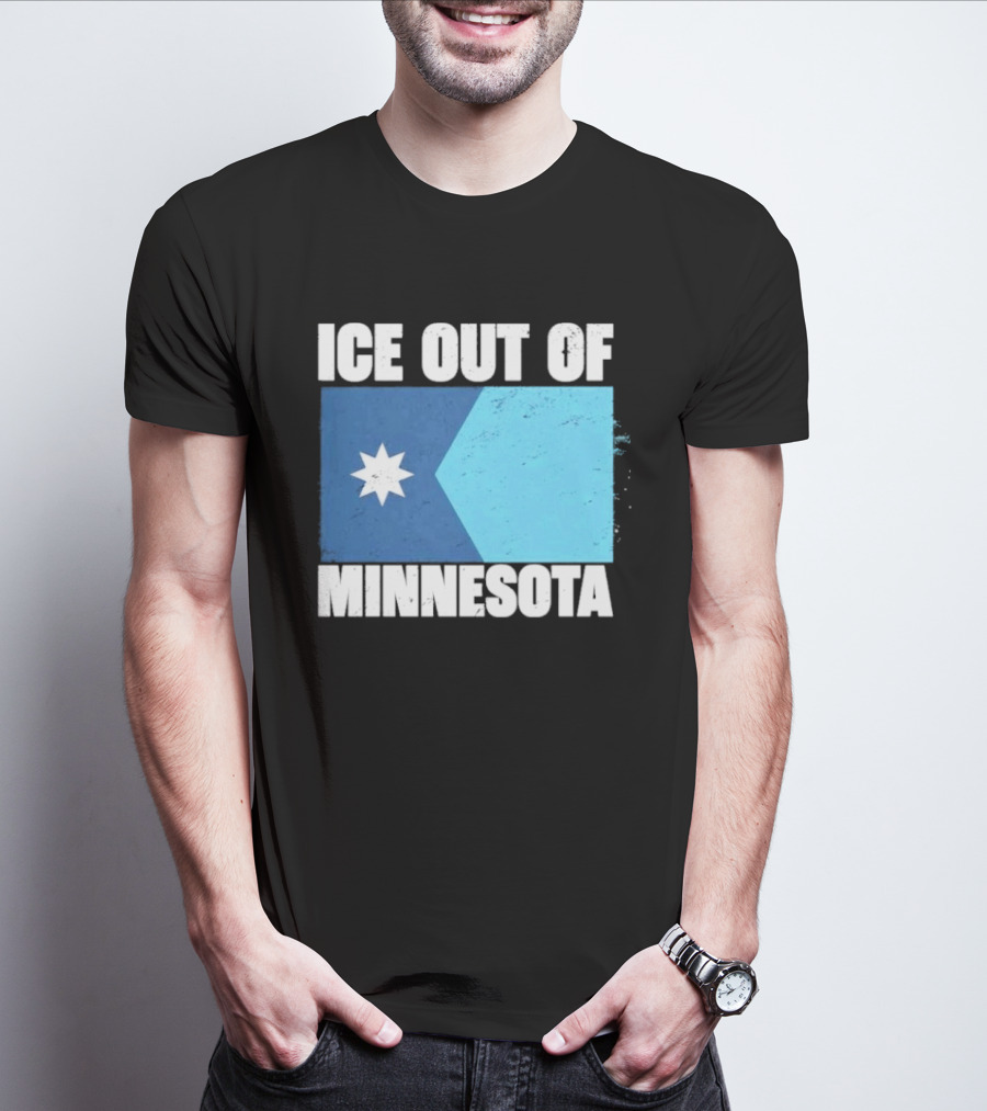 Ice Out Of Minnesota Flag Star Blue Shape T-Shirt
