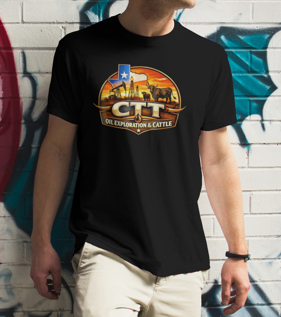 CTT Oil Exploration And Cattle Oilfield Texas Ranch Landscape T-Shirt