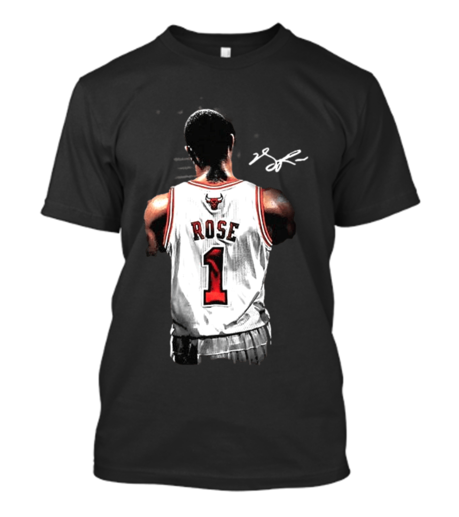 Derrick Rose Chicago Bulls Autographed Jersey Number 1 NBA T-Shirt