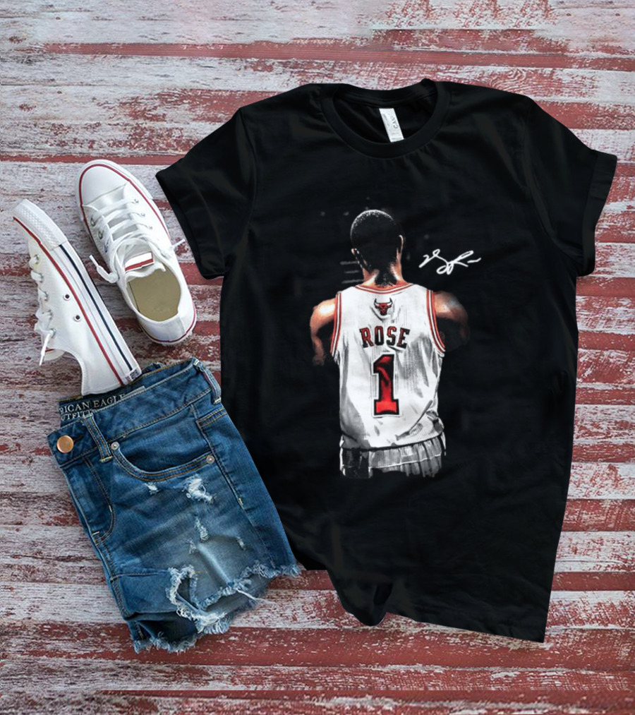 Derrick Rose Chicago Bulls Autographed Jersey Number 1 NBA T-Shirt