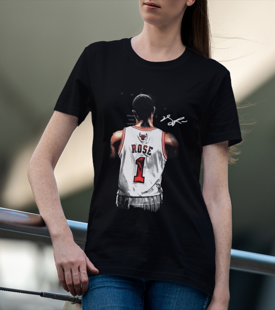 Derrick Rose Chicago Bulls Autographed Jersey Number 1 NBA T-Shirt