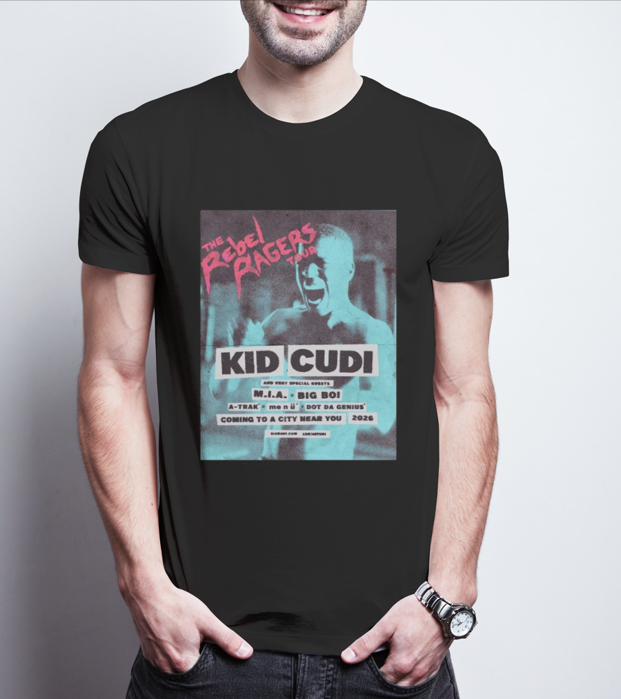 Kid Cudi The Rebel Ragers Tour 2026 Featuring M.I.A. Big Boi A Trak And Dot Da Genius T-Shirt