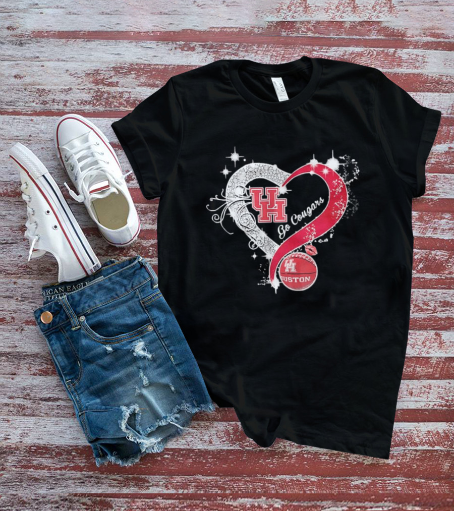 University Of Houston Cougars Go Cougars Heart Basketball Houston T-Shirt