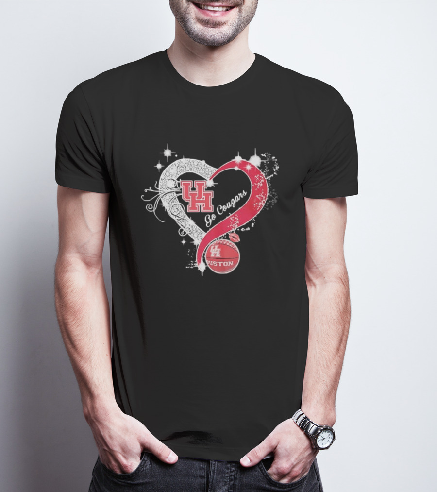 University Of Houston Cougars Go Cougars Heart Basketball Houston T-Shirt
