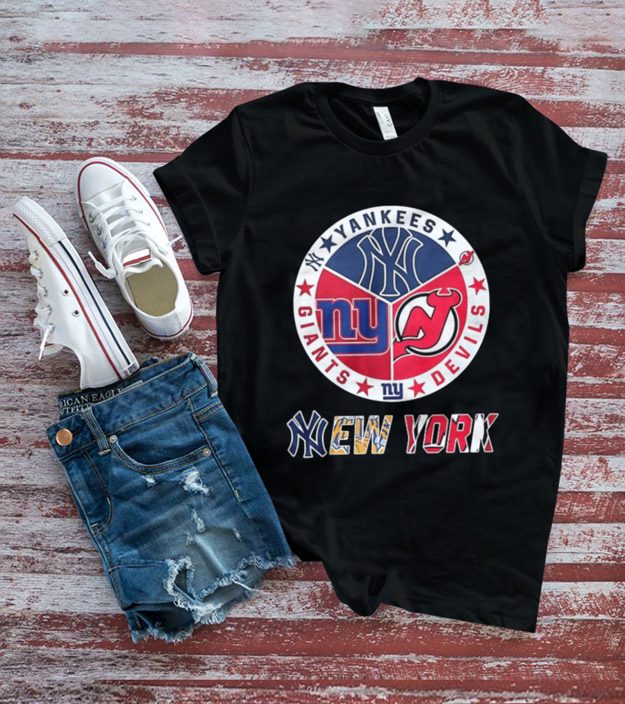 New York Yankees Giants New Jersey Devils Team Mashup T-Shirt