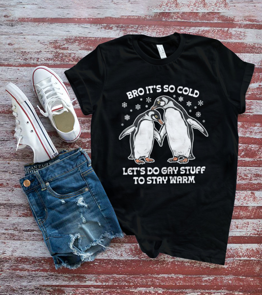 Bro It's So Cold Let's Do Gay Stuff To Stay Warm Penguins Snowflakes T-Shirt