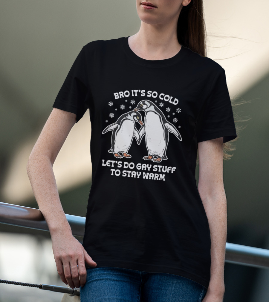 Bro It's So Cold Let's Do Gay Stuff To Stay Warm Penguins Snowflakes T-Shirt
