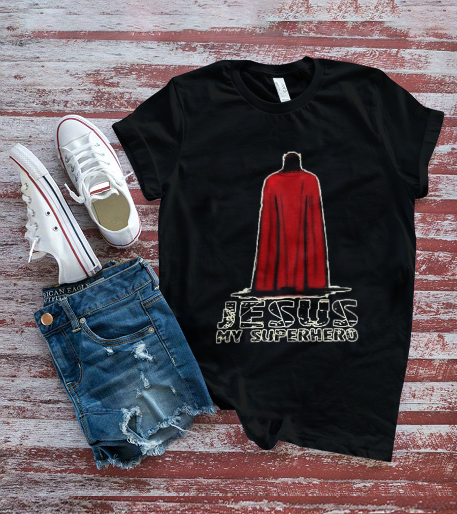 Jesus My Superhero Red Cape Christian Strength T-Shirt