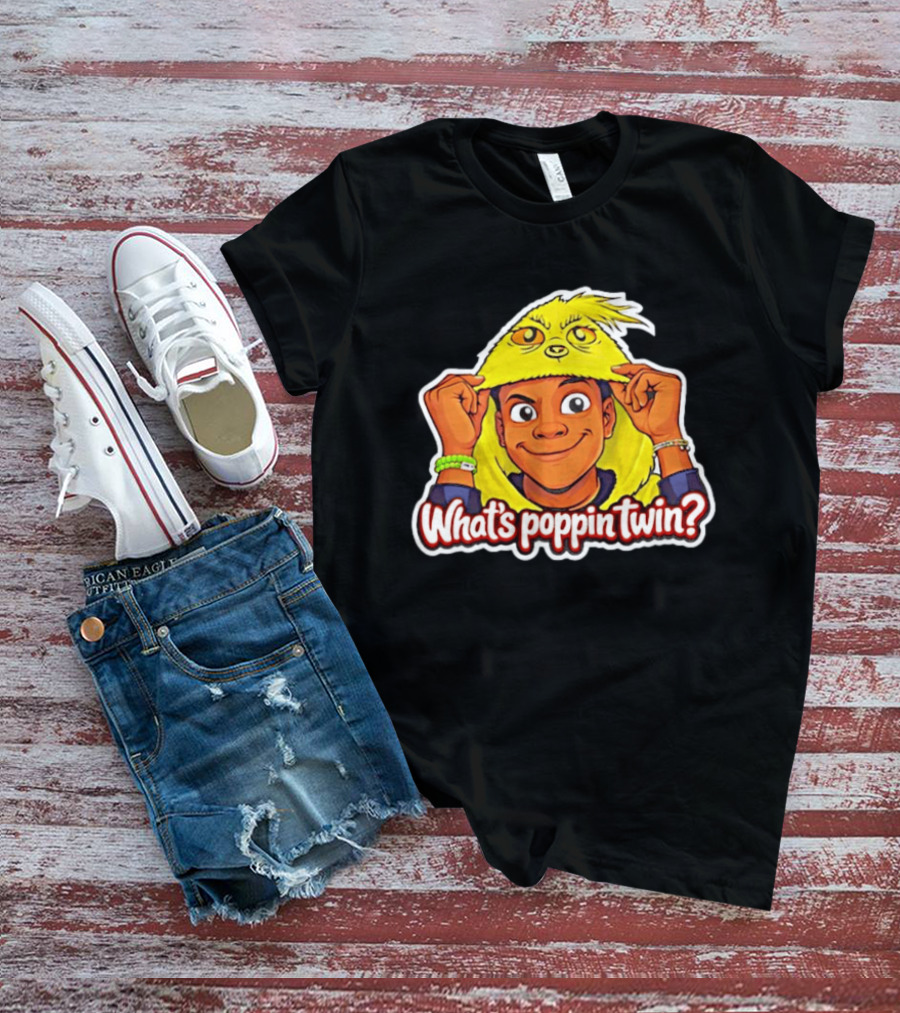 What's Poppin Twin Cartoon Kid In Yellow Hood T-Shirt