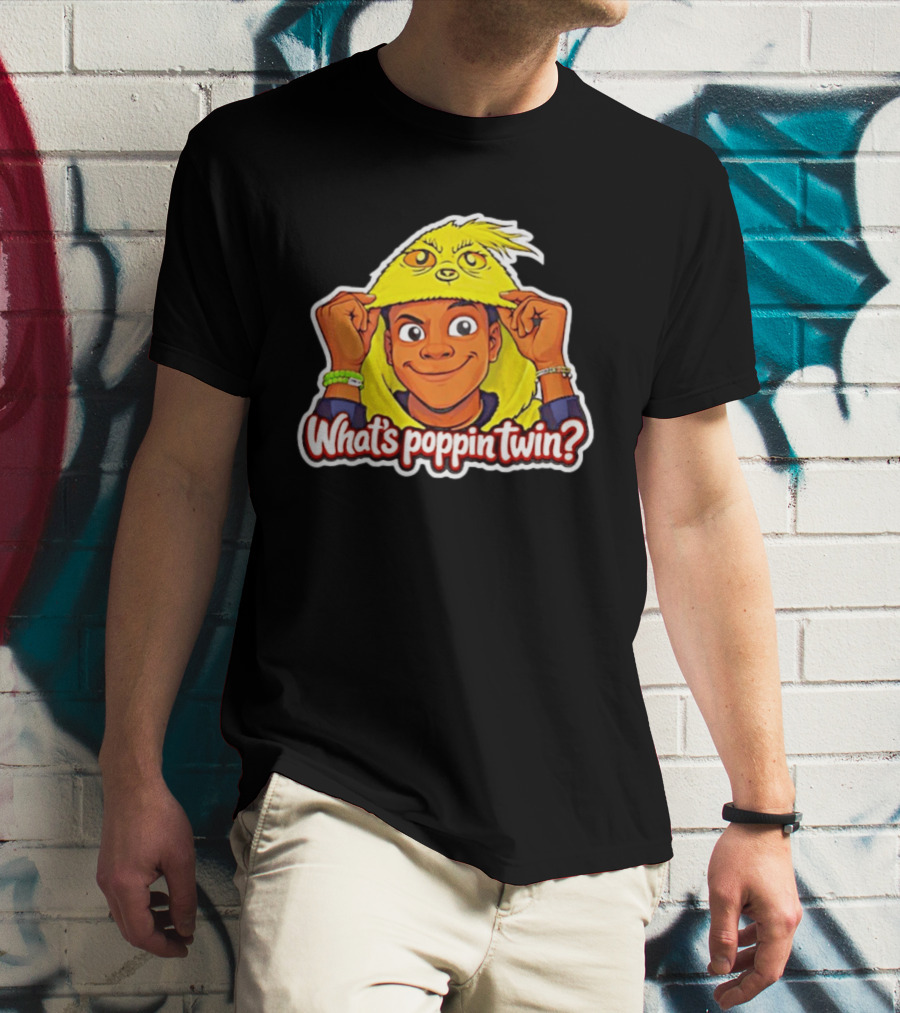What's Poppin Twin Cartoon Kid In Yellow Hood T-Shirt