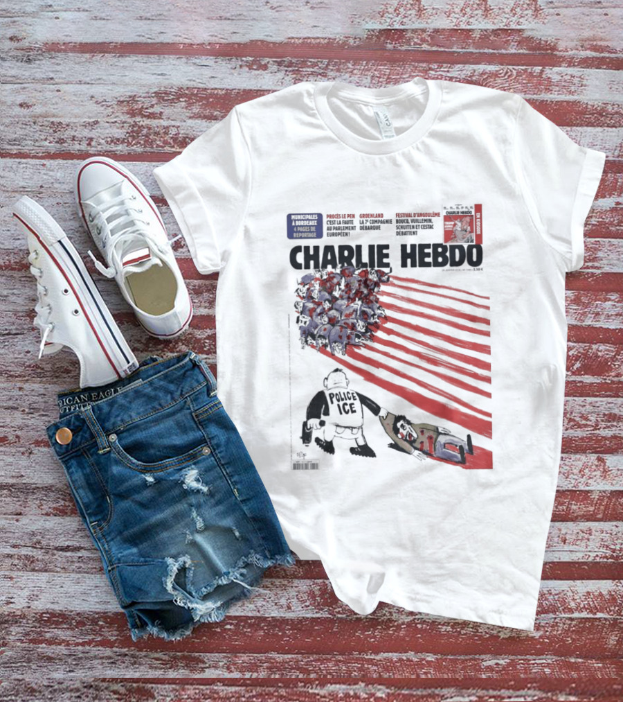 Charlie Hebdo ICE Officer With Flag And Migrant Scene T-Shirt