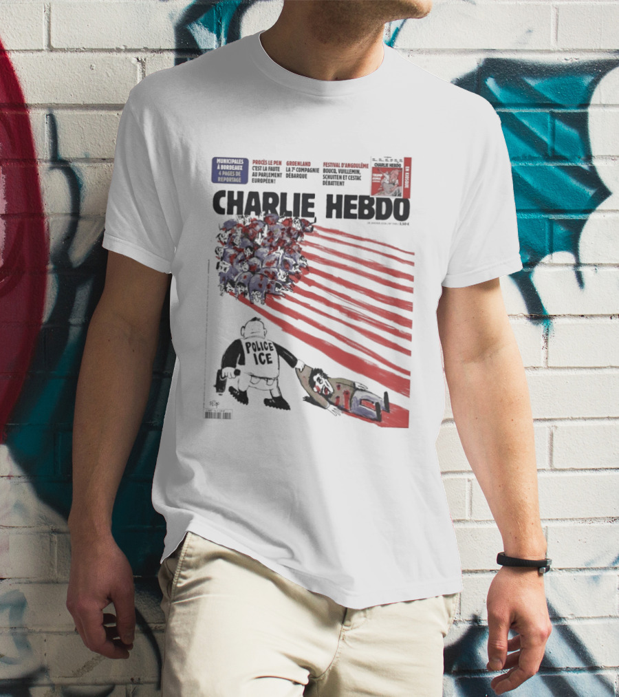 Charlie Hebdo ICE Officer With Flag And Migrant Scene T-Shirt