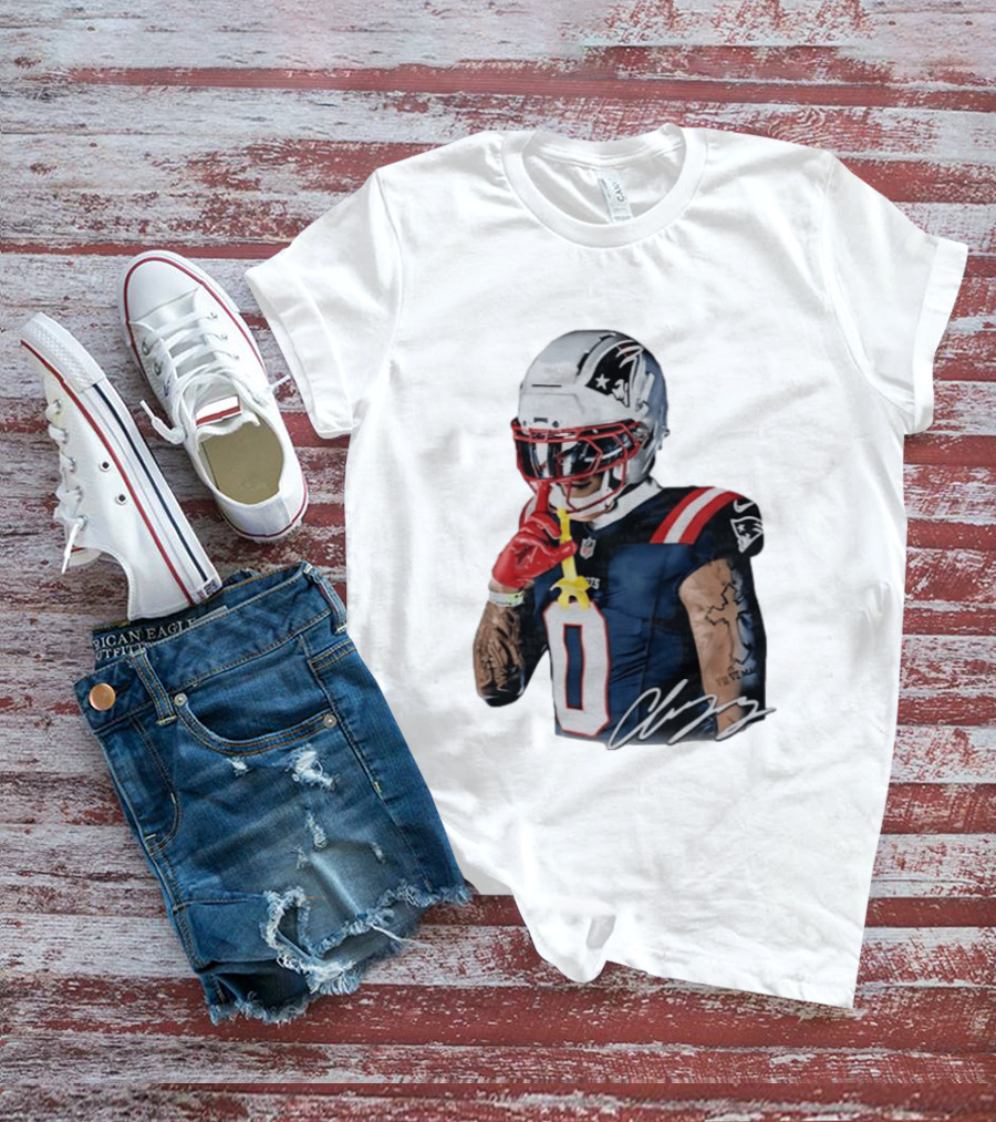 Christian Gonzalez Patriots Number Zero Shh Gesture Helmet Tattoo Football T-Shirt