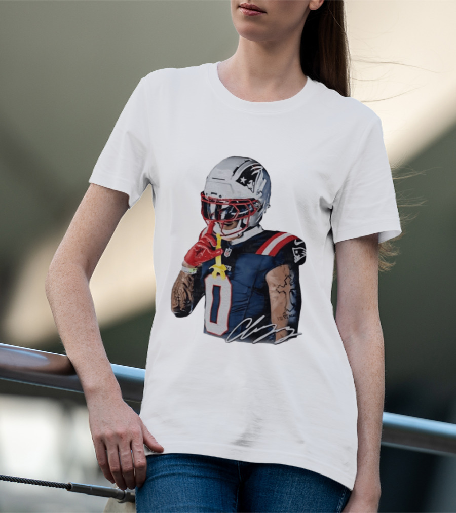 Christian Gonzalez Patriots Number Zero Shh Gesture Helmet Tattoo Football T-Shirt