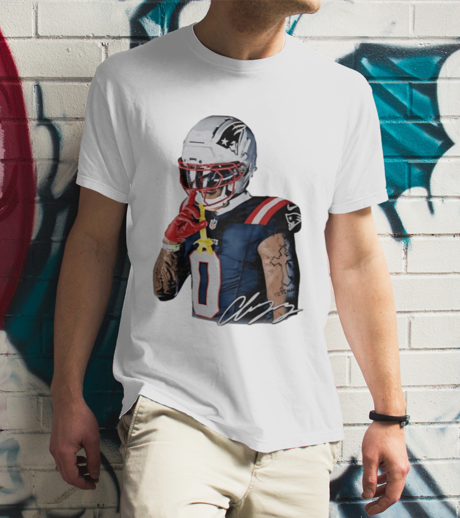 Christian Gonzalez Patriots Number Zero Shh Gesture Helmet Tattoo Football T-Shirt