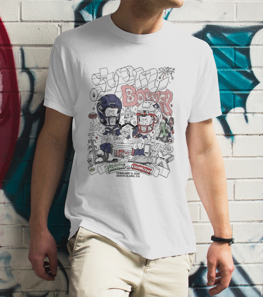Shithawks Vs Colonizers Super Bowel 2026 Caricature Football Rivalry Clash T-Shirt