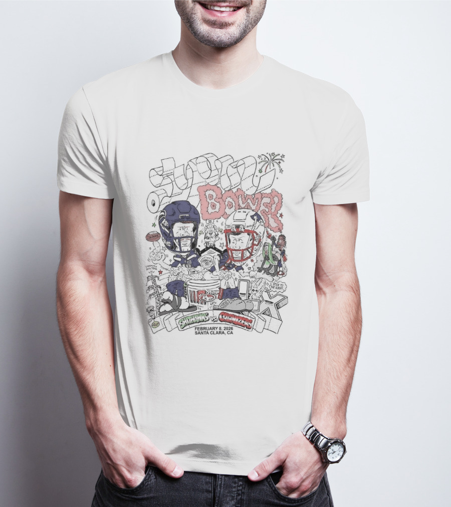 Shithawks Vs Colonizers Super Bowel 2026 Caricature Football Rivalry Clash T-Shirt