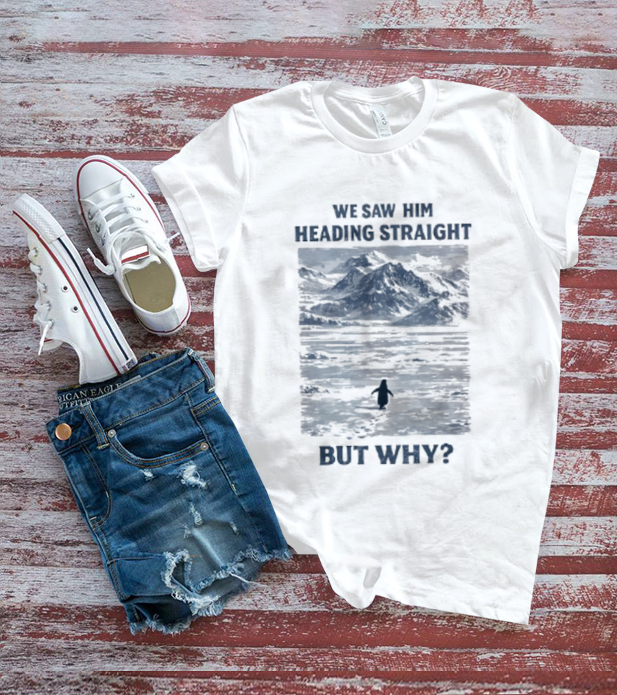 We Saw Him Heading Straight But Why Penguin Mountain Meme T-Shirt