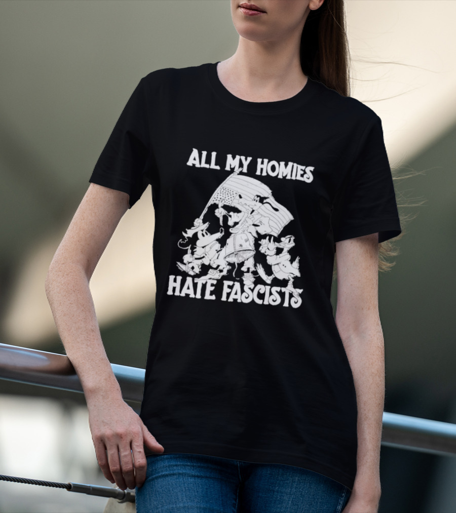 All My Homies Hate Fascists Disney Characters With Flag T-Shirt