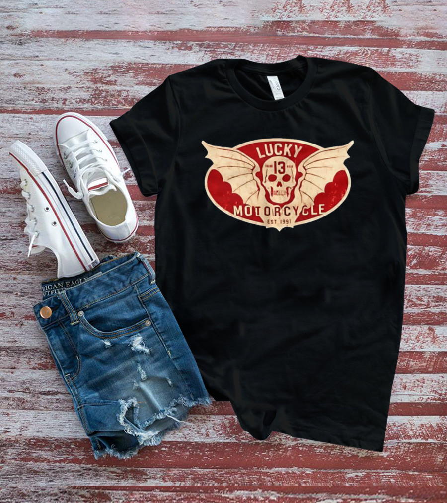 Lucky 13 Motorcycle Winged Skull Est 1991 T-Shirt
