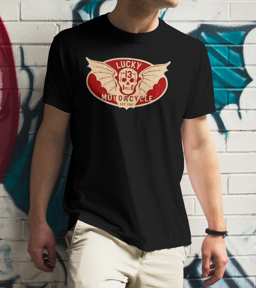 Lucky 13 Motorcycle Winged Skull Est 1991 T-Shirt