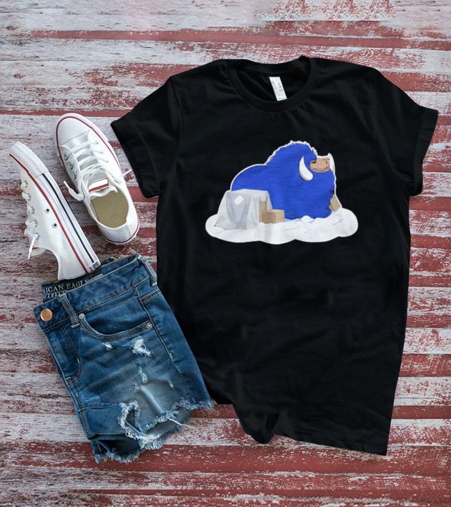 Fredrick The Bison Cozy Blue Fluffy Character By Tom Grossi T-Shirt