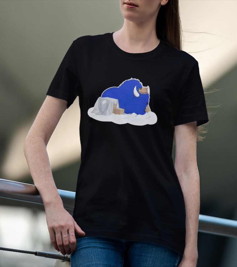 Fredrick The Bison Cozy Blue Fluffy Character By Tom Grossi T-Shirt