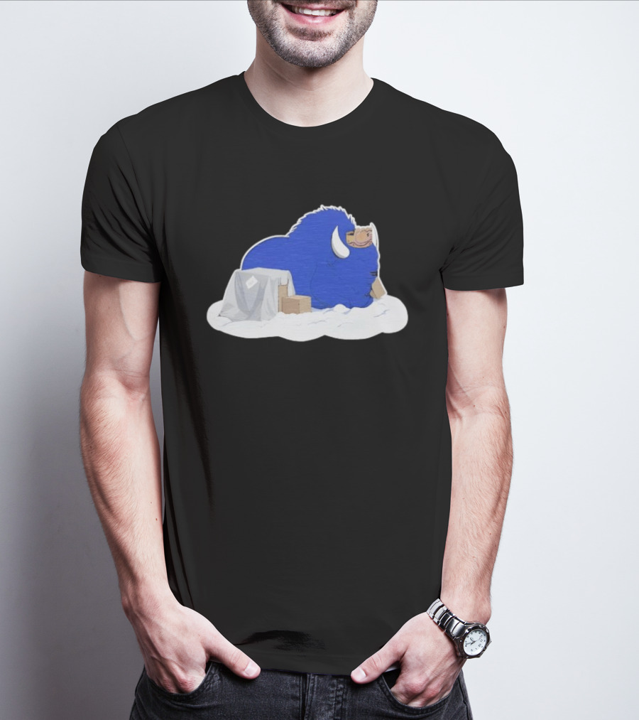 Fredrick The Bison Cozy Blue Fluffy Character By Tom Grossi T-Shirt