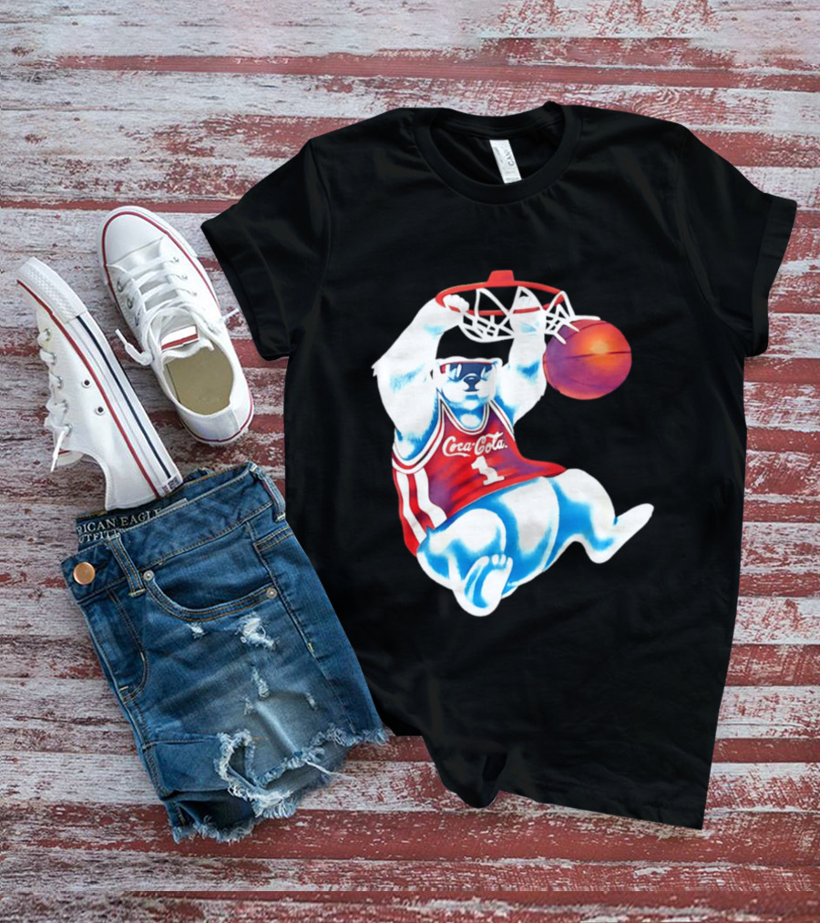 Coca Cola Polar Bear Basketball Dunk Red Jersey T-Shirt