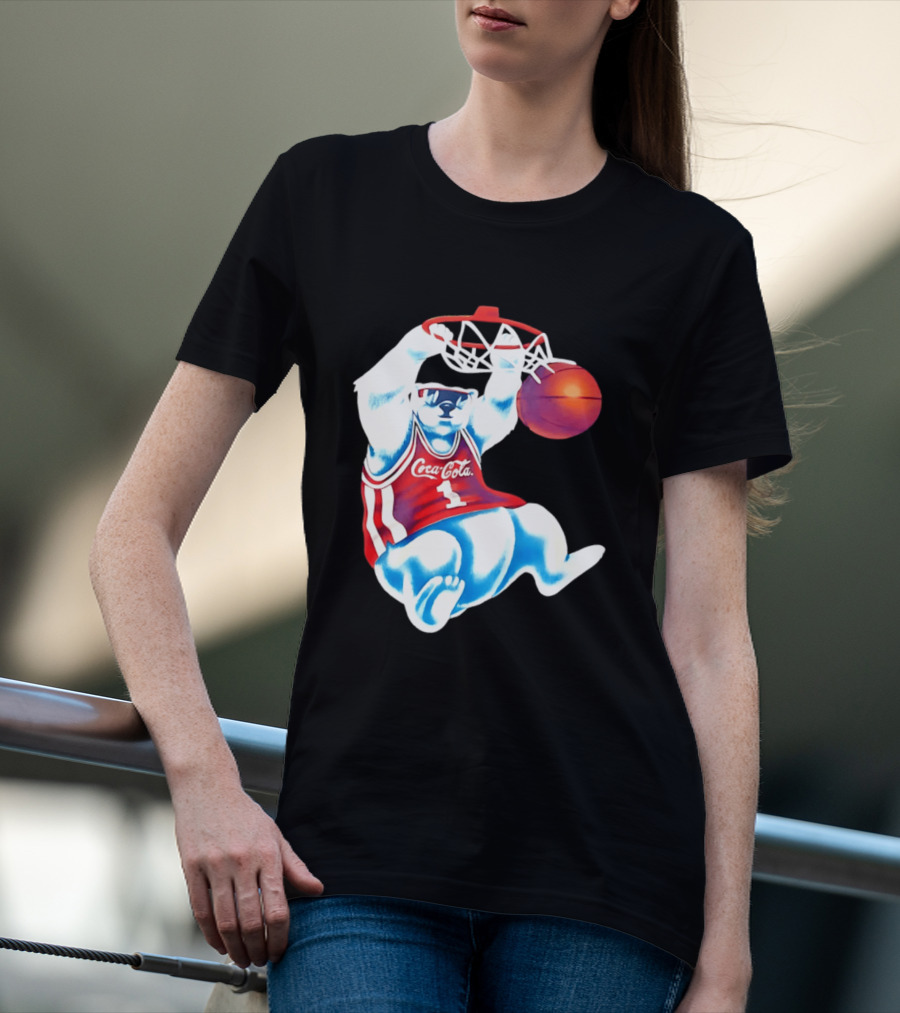 Coca Cola Polar Bear Basketball Dunk Red Jersey T-Shirt