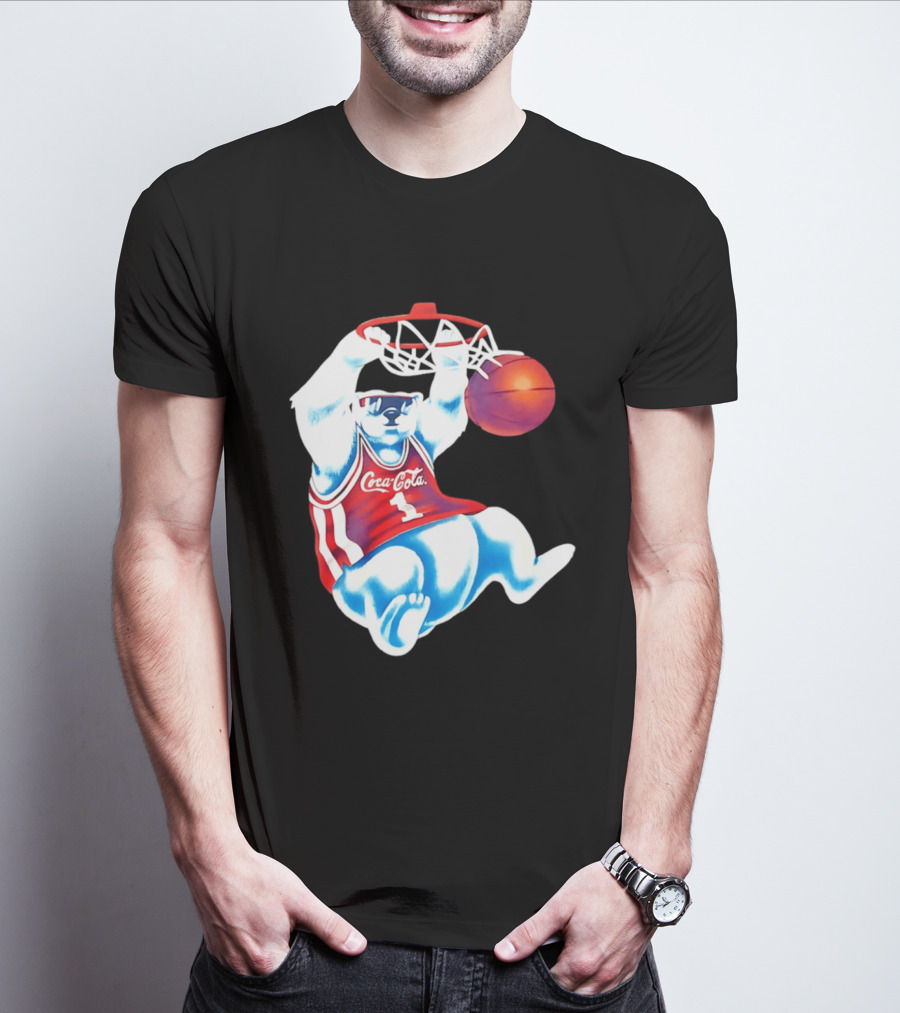 Coca Cola Polar Bear Basketball Dunk Red Jersey T-Shirt