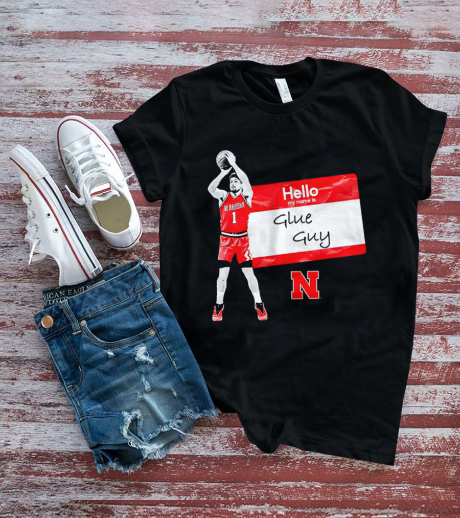 Sam Hoiberg Nebraska Cornhuskers Hello My Name Is Glue Guy T-Shirt