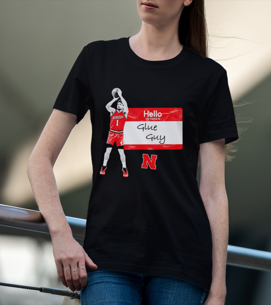 Sam Hoiberg Nebraska Cornhuskers Hello My Name Is Glue Guy T-Shirt