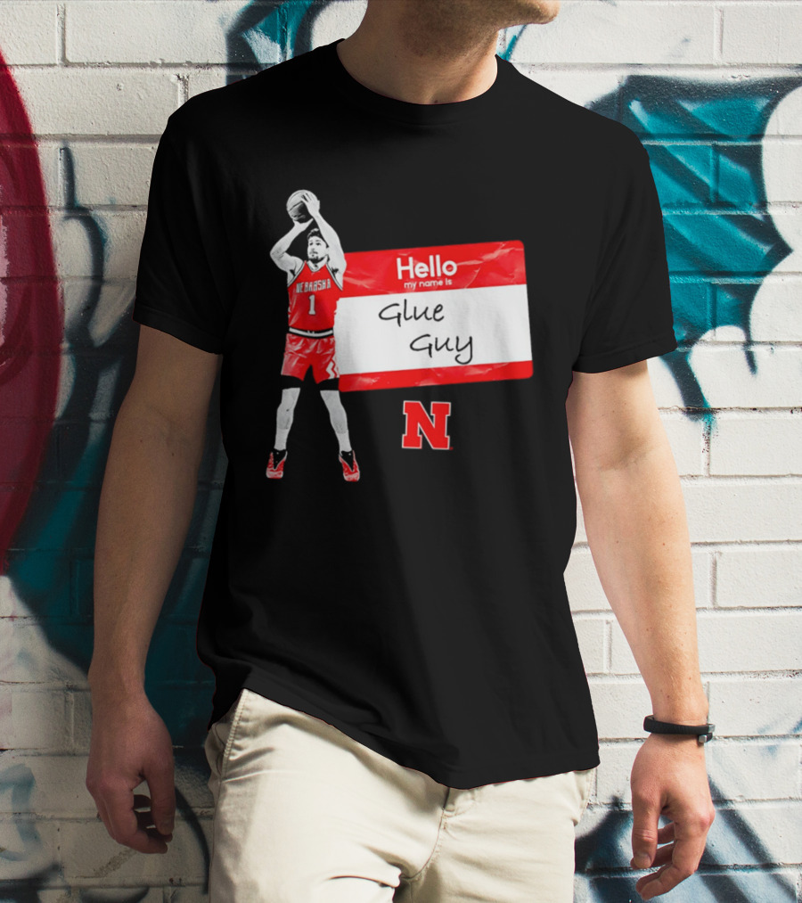 Sam Hoiberg Nebraska Cornhuskers Hello My Name Is Glue Guy T-Shirt